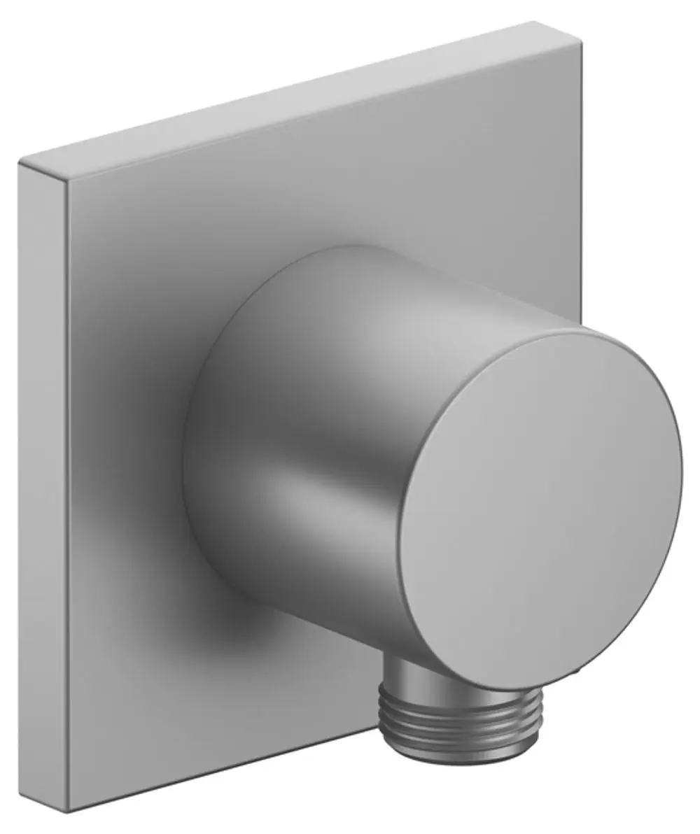Aluminium-finish Schlauchanschluss mit quadratischer Grundplatte von Keuco, geeignet für die Montage in Badezimmern oder ähnlichen Bereichen.